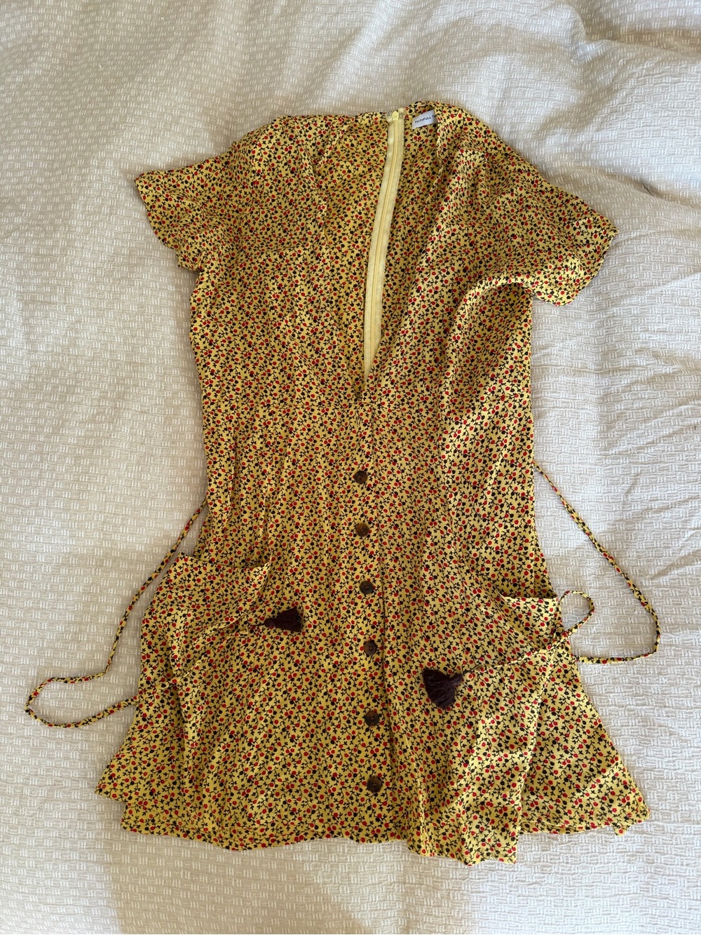 Faithfull the Brand Yellow Floral Mini Dress with Button Front